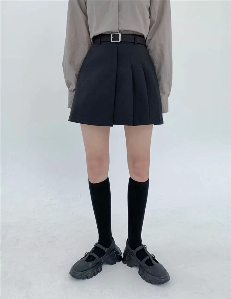 Pure Color Pleated Skirt Short Skirt Women Casual Simple Skirt