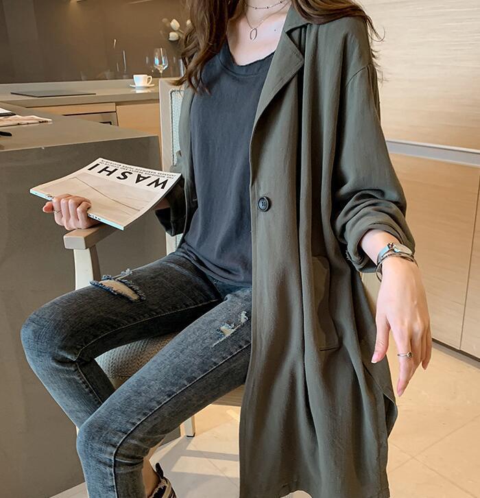 Lapel Trench Coat Women's Mid-length Slim Long Sleeve Cardigan Jacket