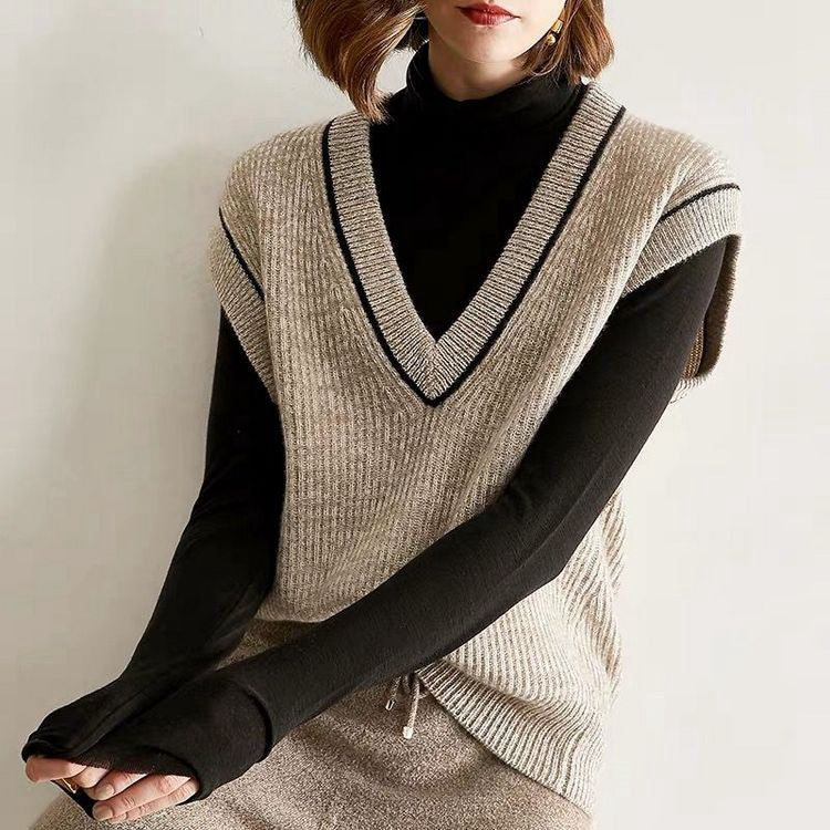 V-neck waistcoat loose wild wool knitted waistcoat
