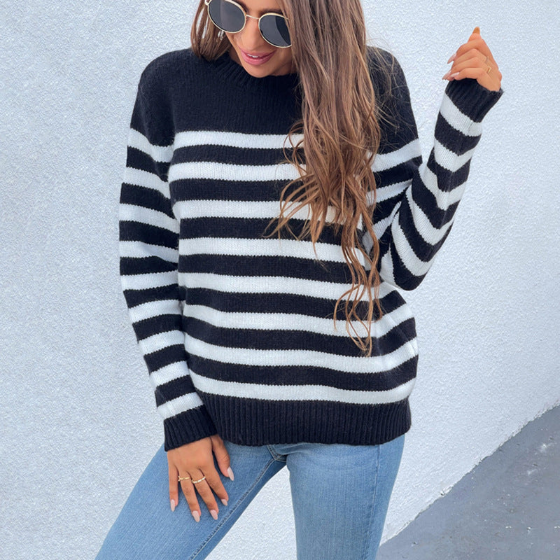 Ladies Contrast Striped Pullover Knitwear