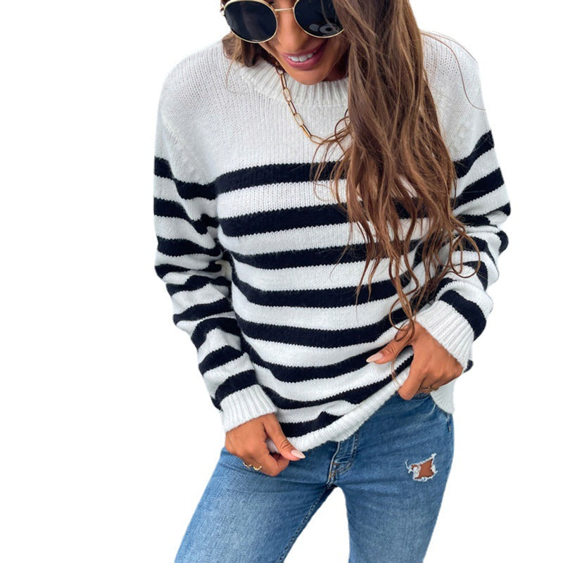 Ladies Contrast Striped Pullover Knitwear