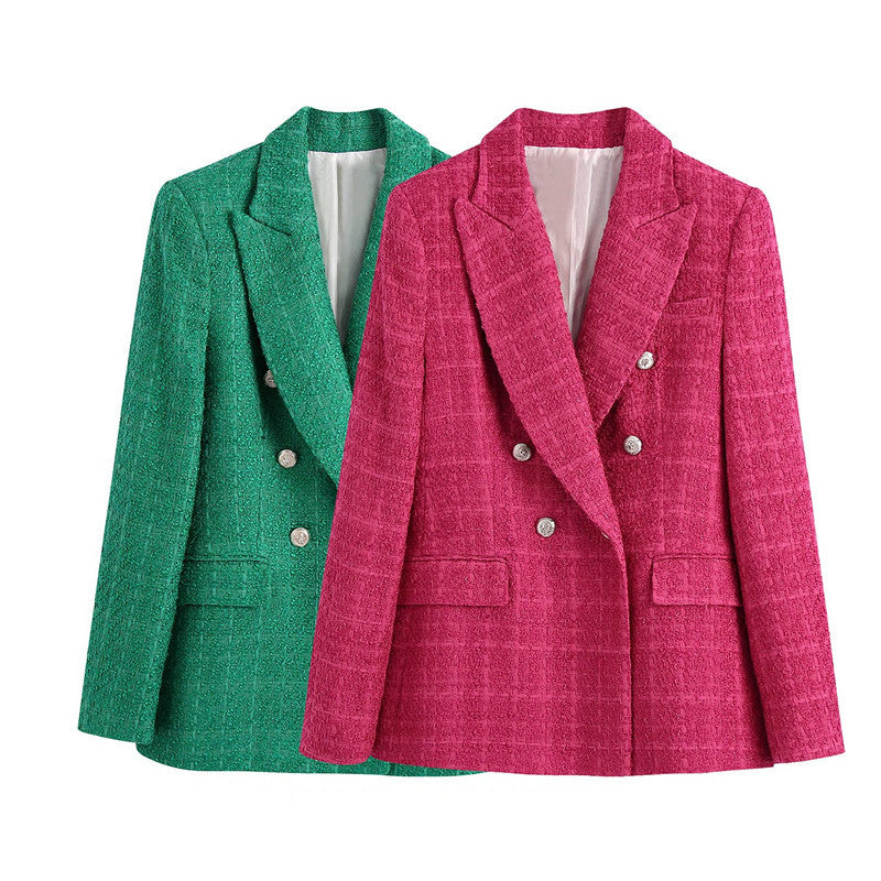 Textured Double-breasted Blazer