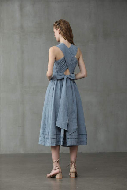 Women's Casual Cross Back Linen Dress