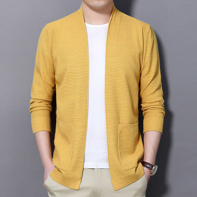 Men's sweater cardigan slim solid color jacket men