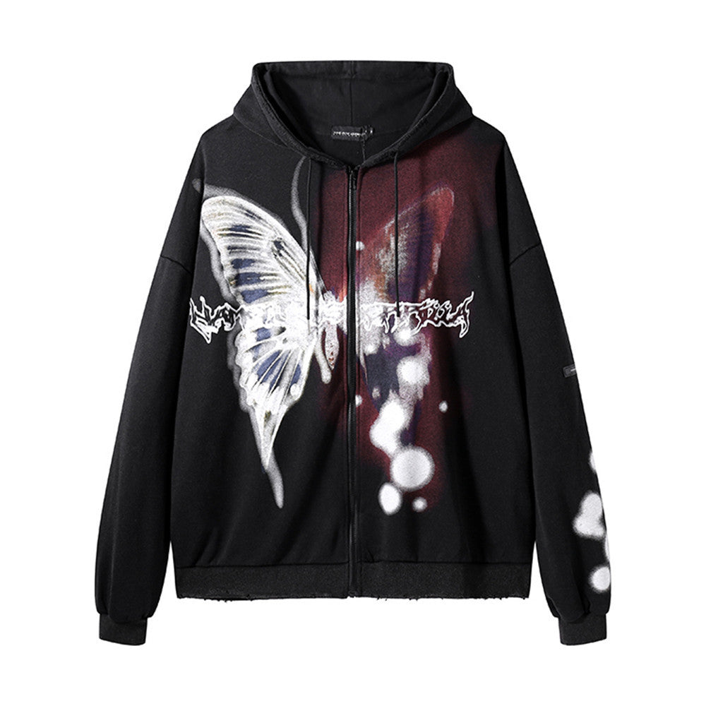 Butterfly Print Cardigan Loose Sweater Men