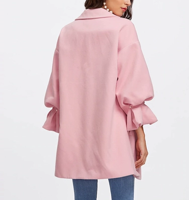 SHEIN Drop Shoulder Pearl Detail Ruffle Cuff Coat Elegant Coats For Women  Long Sleeve Ladies Spring Autumn Coats