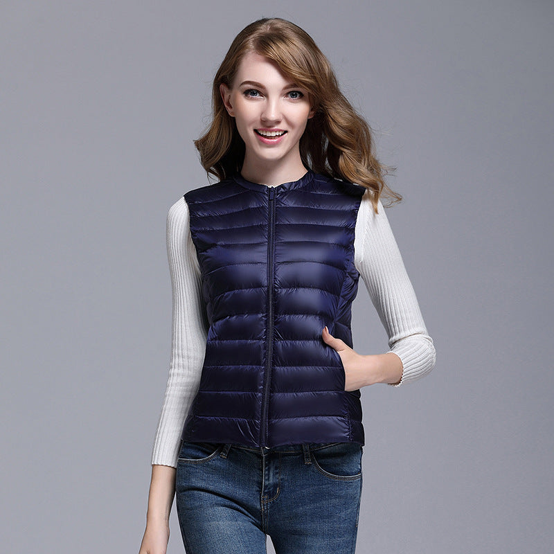 Lightweight down ladies waistcoat all-match slim fit sleeveless waistcoat short round neck large size waistcoat vest