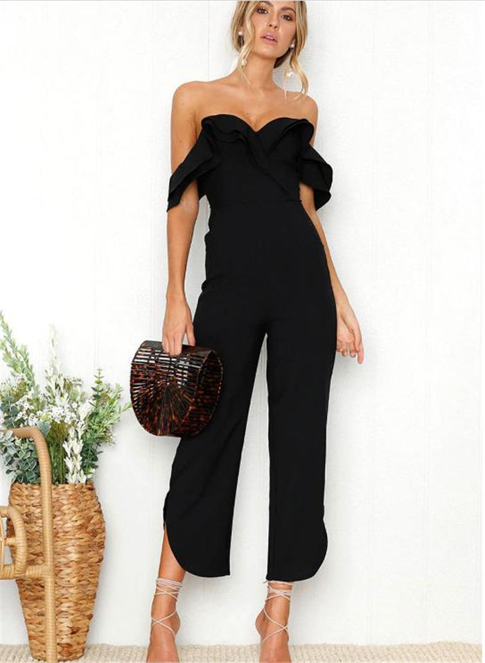 Women's Solid Jumpsuit With Open Shoulders