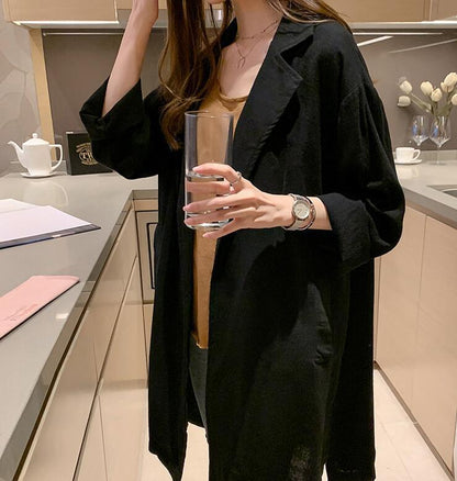 Lapel Trench Coat Women's Mid-length Slim Long Sleeve Cardigan Jacket