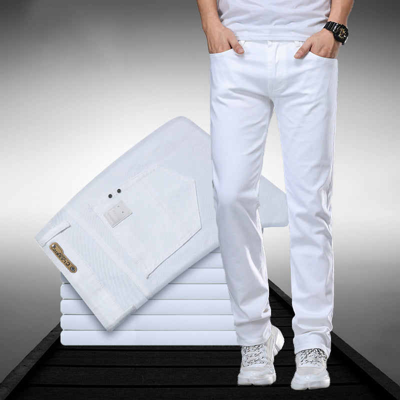 Men's Business Straight-Leg Stretch Pure White Jeans