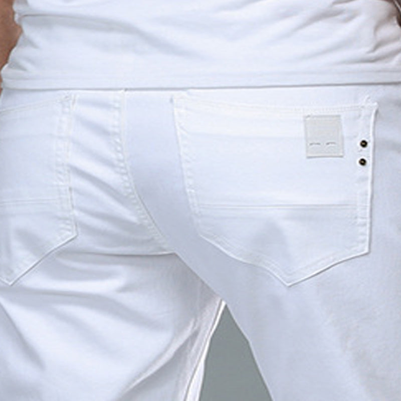 Men's Business Straight-Leg Stretch Pure White Jeans