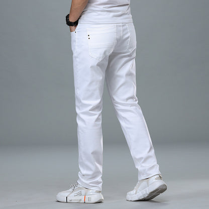 Men's Business Straight-Leg Stretch Pure White Jeans