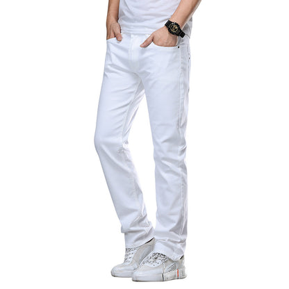 Men's Business Straight-Leg Stretch Pure White Jeans