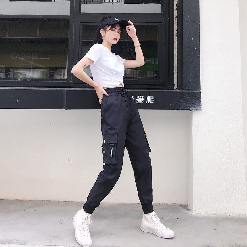 Hot Big Pockets Cargo Pants Women High Waist Loose Streetwe