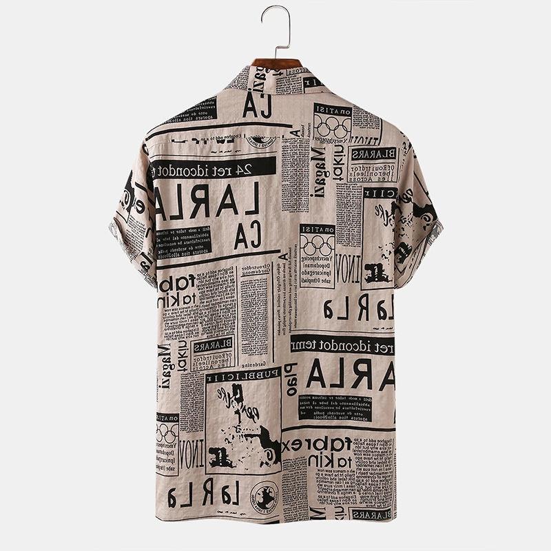 3xl Men Shirts Vintage Newspaper Print Hawaiian Shirt
