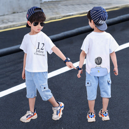 Short-sleeved T-shirt Boy Western Style Two-piece Suit, Big Boy Trend