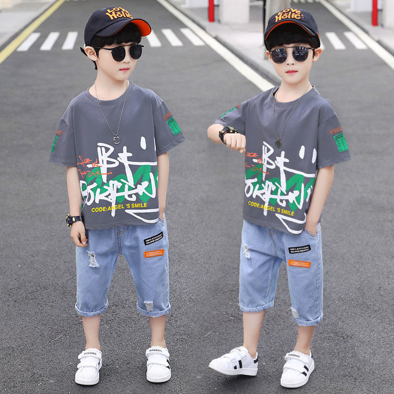 Short-sleeved T-shirt Boy Western Style Two-piece Suit, Big Boy Trend