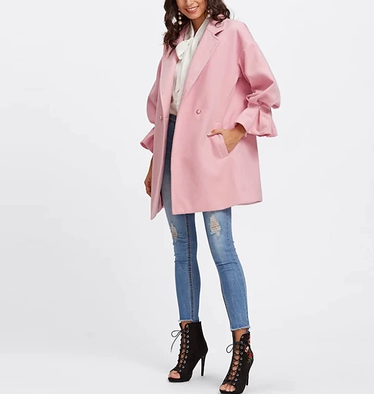 SHEIN Drop Shoulder Pearl Detail Ruffle Cuff Coat Elegant Coats For Women  Long Sleeve Ladies Spring Autumn Coats