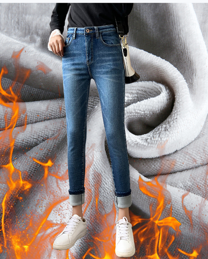 Retro plus velvet thick women jeans