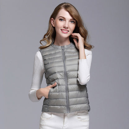 Lightweight down ladies waistcoat all-match slim fit sleeveless waistcoat short round neck large size waistcoat vest