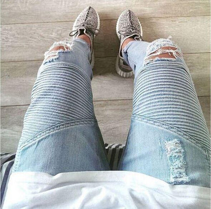 Men Stretch Ripped Biker Jeans