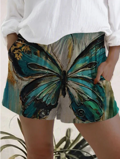 Printed Elastic High Waist Shorts Women