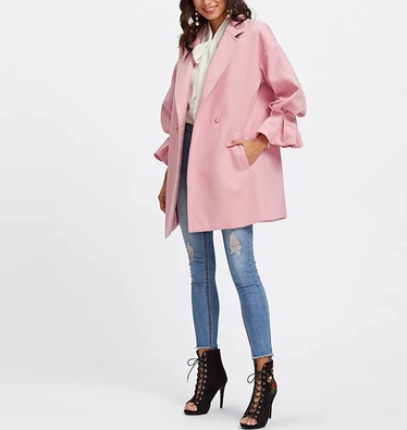 SHEIN Drop Shoulder Pearl Detail Ruffle Cuff Coat Elegant Coats For Women  Long Sleeve Ladies Spring Autumn Coats