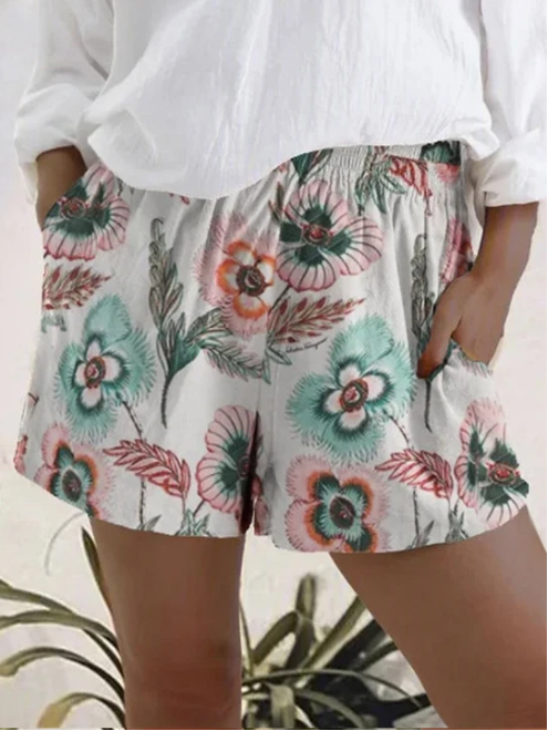 Printed Elastic High Waist Shorts Women