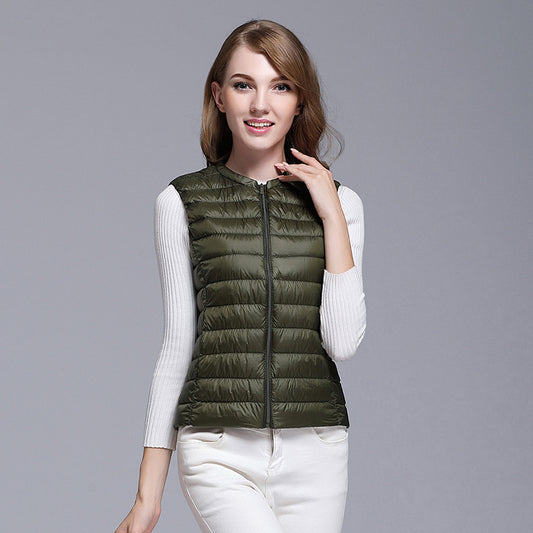 Lightweight down ladies waistcoat all-match slim fit sleeveless waistcoat short round neck large size waistcoat vest