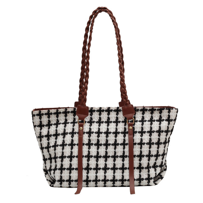 Plaid Totes Woven Shoulder Strap Bags Women Handbag