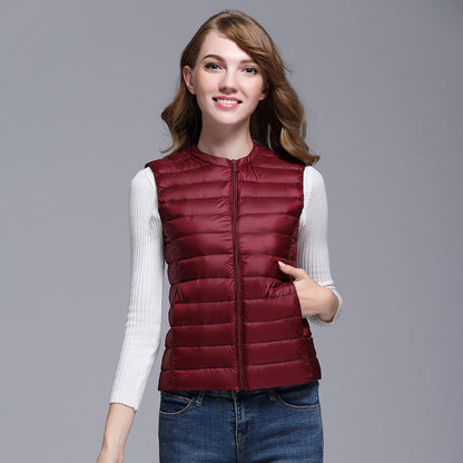 Lightweight down ladies waistcoat all-match slim fit sleeveless waistcoat short round neck large size waistcoat vest