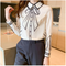 Silk Blouse Women Fake Bow-knot Printing Blouse Satin Silk Long-sleeved Shirt