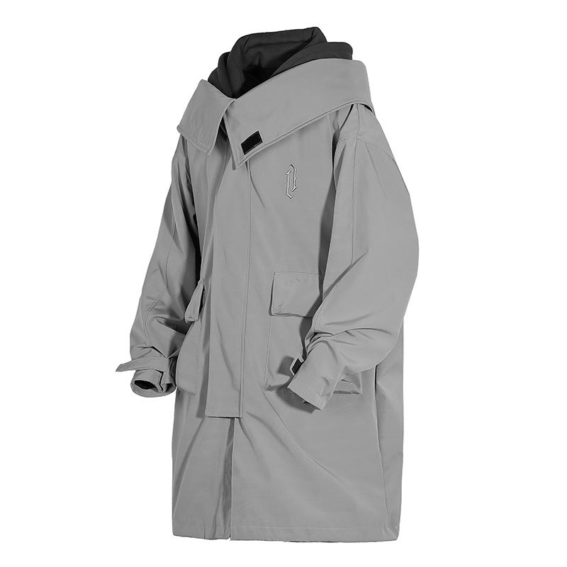 Tooling With Hooded Fake Two Trench Coats Loose For Men And Women