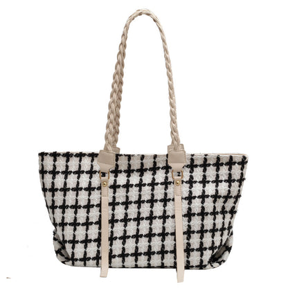 Plaid Totes Woven Shoulder Strap Bags Women Handbag