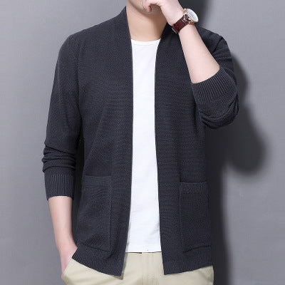 Men's sweater cardigan slim solid color jacket men