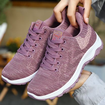 Shoes Women Breathable Flying Woven Soft Soled Running Shoes Lace Up Sneakers Women