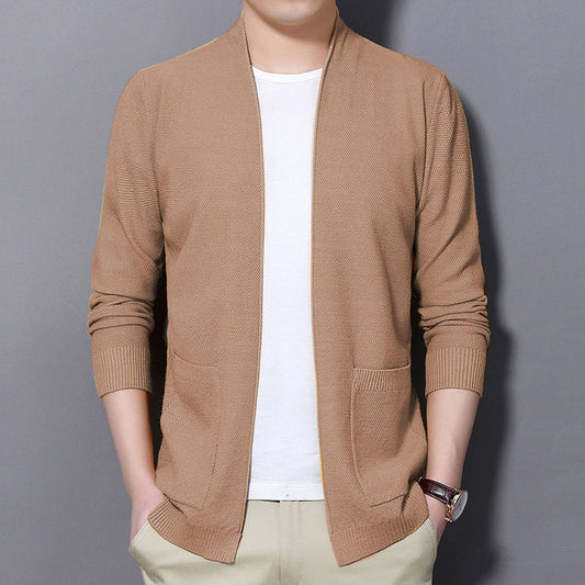 Men's sweater cardigan slim solid color jacket men