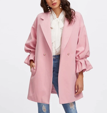 SHEIN Drop Shoulder Pearl Detail Ruffle Cuff Coat Elegant Coats For Women  Long Sleeve Ladies Spring Autumn Coats