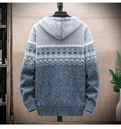 Hooded Cardigan Knitted Thick Plus Fleece Sweater Men