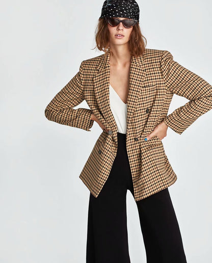 Check double-breasted blazer