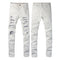 White Cashew Flower Patch Torn Jeans