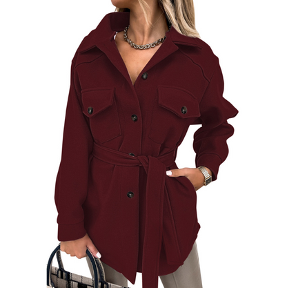 Casual Solid Color Lapel Tie Trench Coat Jacket