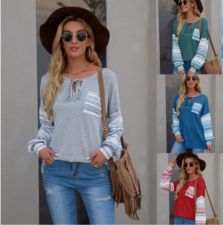 Bohemian Pocket Loose Sweatshirt T-shirt Women