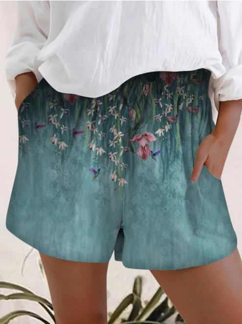 Printed Elastic High Waist Shorts Women