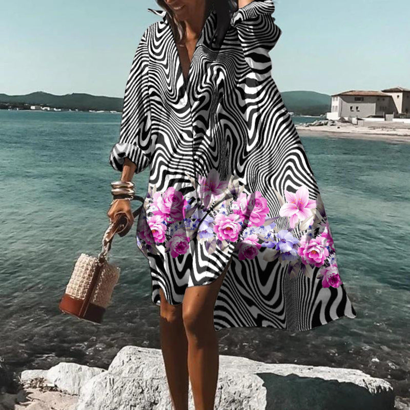 Casual Women's Printed Beach Vacation Blouse