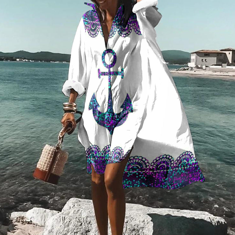 Casual Women's Printed Beach Vacation Blouse