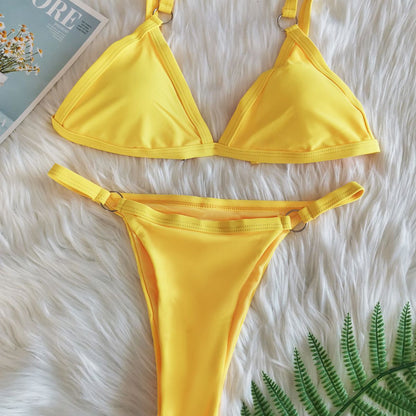 Pure Color Bikini Split Swimsuit Two-piece