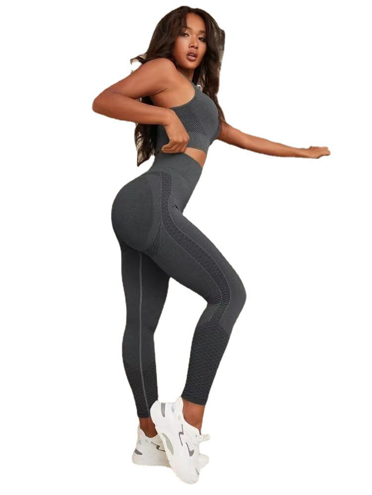 Seamless Yoga Clothes High Waist Hip Lift Yoga Pants Shockproof Sports Underwear Suit