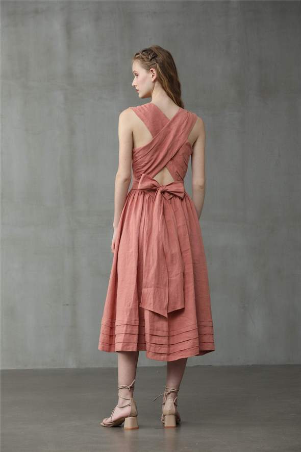 Women's Casual Cross Back Linen Dress