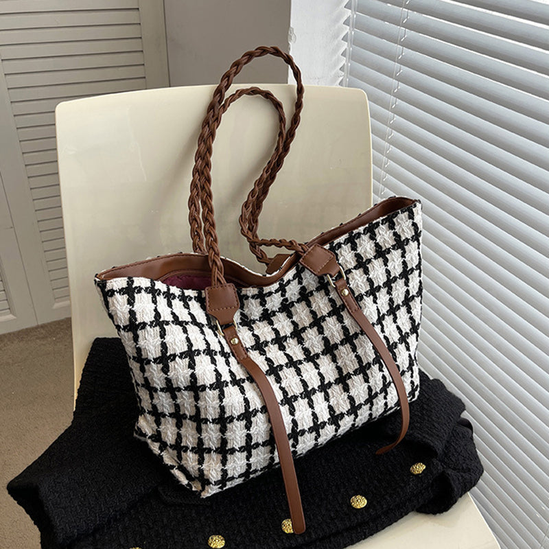 Plaid Totes Woven Shoulder Strap Bags Women Handbag